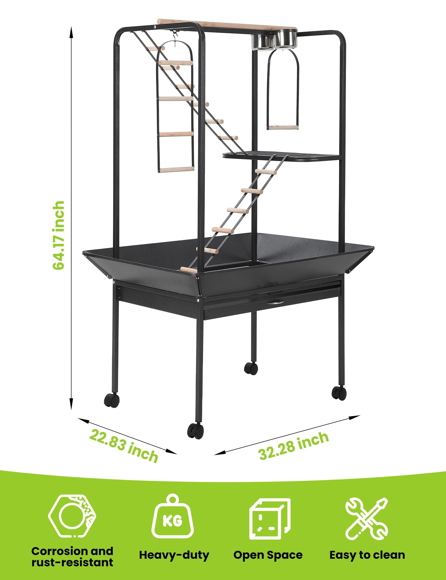 TEQIN 66-Inch Playtop Wrought Iron Large Parrot Bird Cages With Rolling Stand For Cockatiels Parrot Quaker Conure Parakeet Lovebird Finch Canary Small Medium Parrot Cage Birdcage