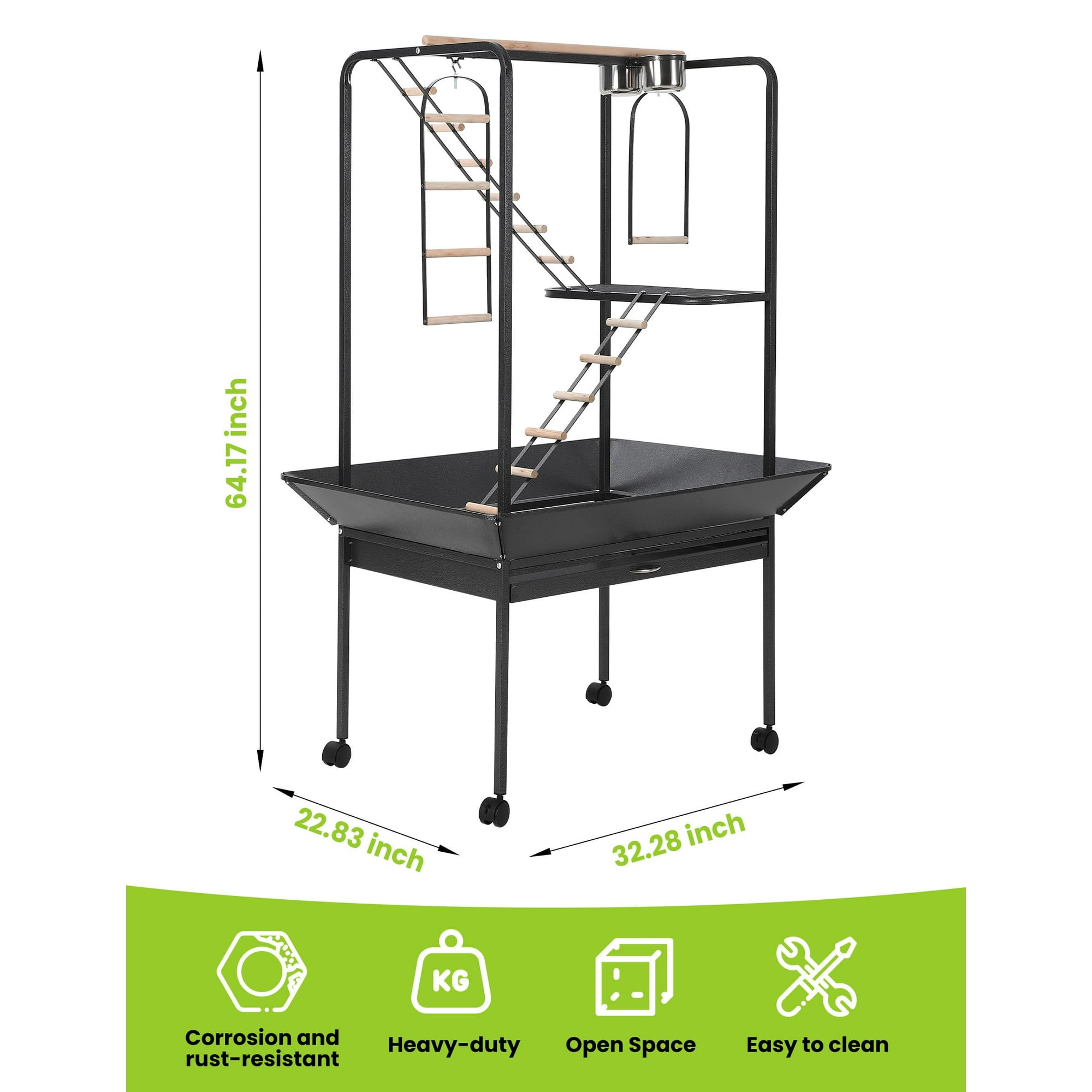 Large Bird Cage 66 Inch - Flight Aviary for Parrots with Removable Tray & Casters