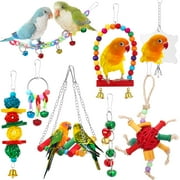 shuaien 8 PCS Bird Toys for Parakeets, Wood Parrots Toys, Budgie Toys for Bird Cage Accessories, Bird Perch Swings for Small Birds Toys, Bird Ladder Swing for Parakeets Climbing