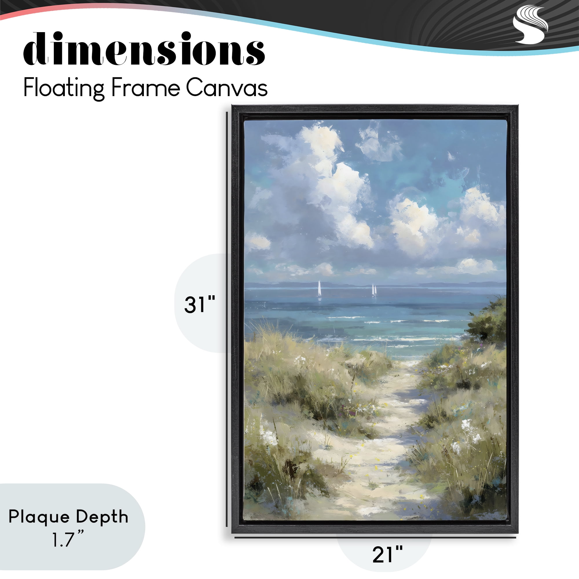 Stupell Industries Impressionist Clouds over Beach Path Black Framed Floater Canvas Wall Art, design by Petal Prints Design