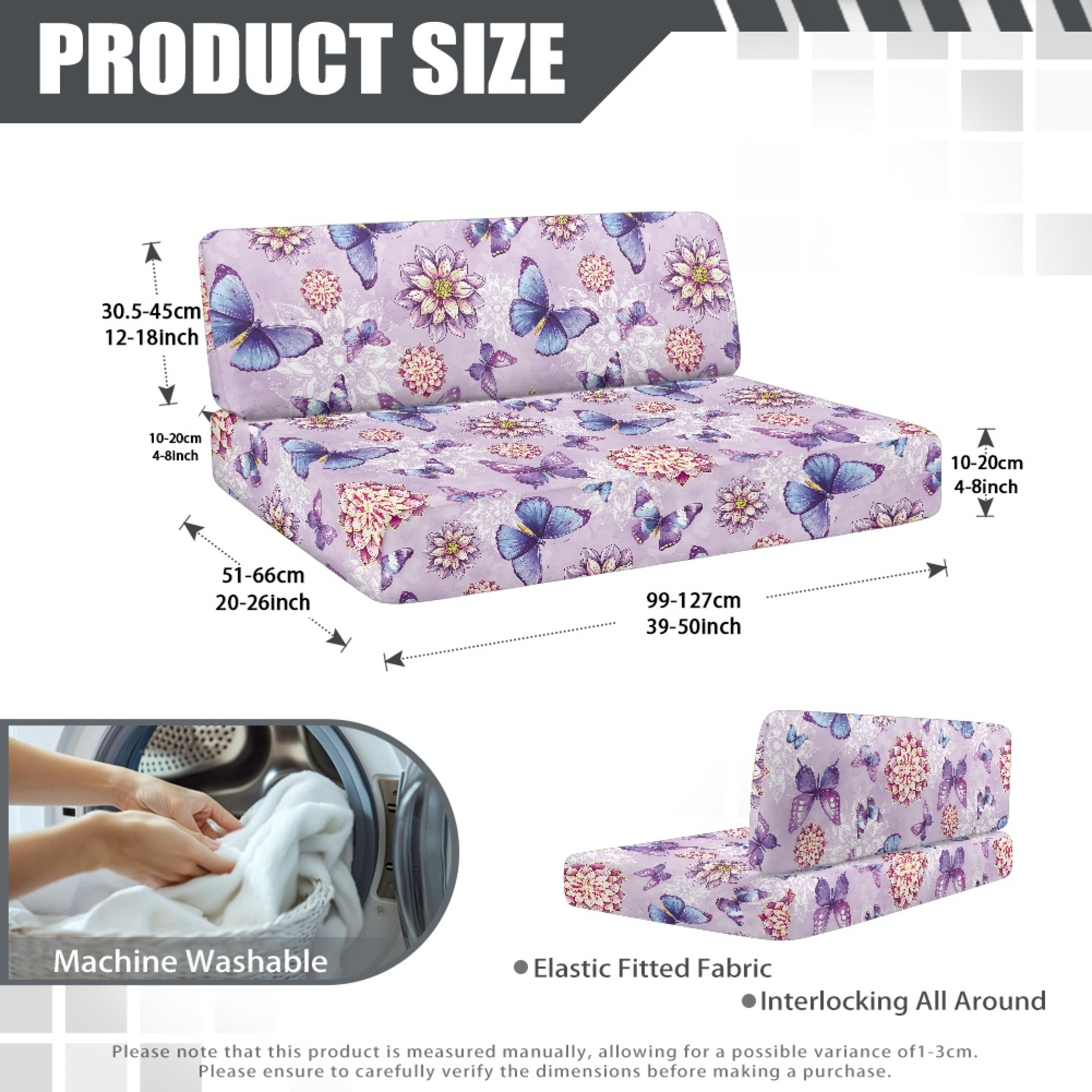 FOR U DESIGNS Boho Mandala Butterfly Purple Pattern 2 Pcs RV Dinette Cushion Covers Anti-Slip Camper Cushion Slipcover Stretch 2 Seat Sofa Chair Cover 1 Backrest Covers and 1 Bench Covers
