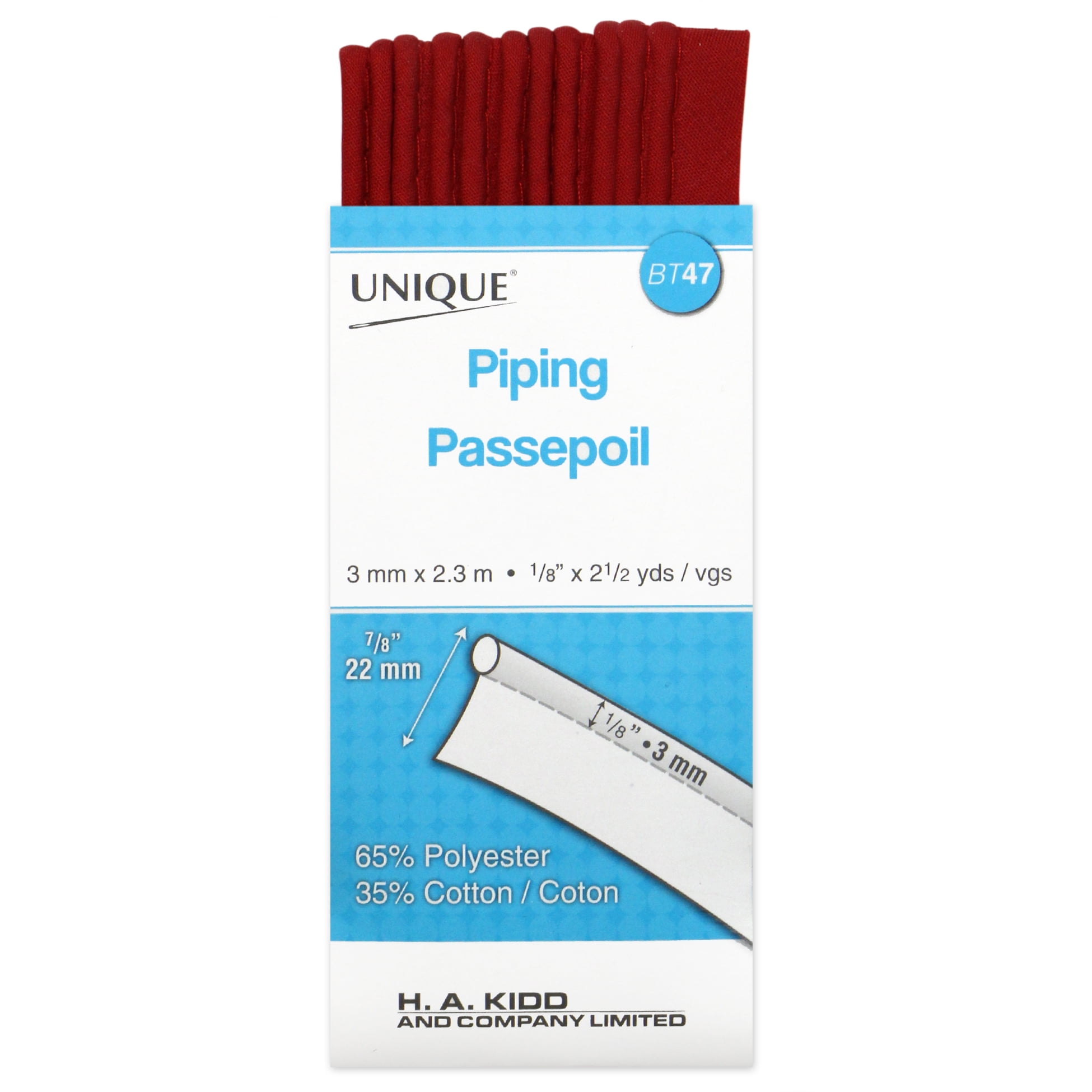 Passepoil UNIQUE avec cordon, 3,2 mm × 2,3 m (cordon de 1/8 po) 3 mm x 2,3 m