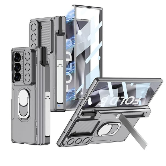 适用于三星 Galaxy Z Fold 6 护甲保护壳，带 S 笔架、屏幕保护膜、滑动摄像头盖、铰链保护和环形支架