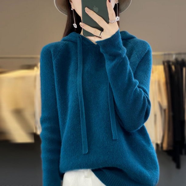 Suéter de cachemira, suéter de punto con capucha para mujer, suéter de moda coreana, sudadera con capucha holgada que combina con todo