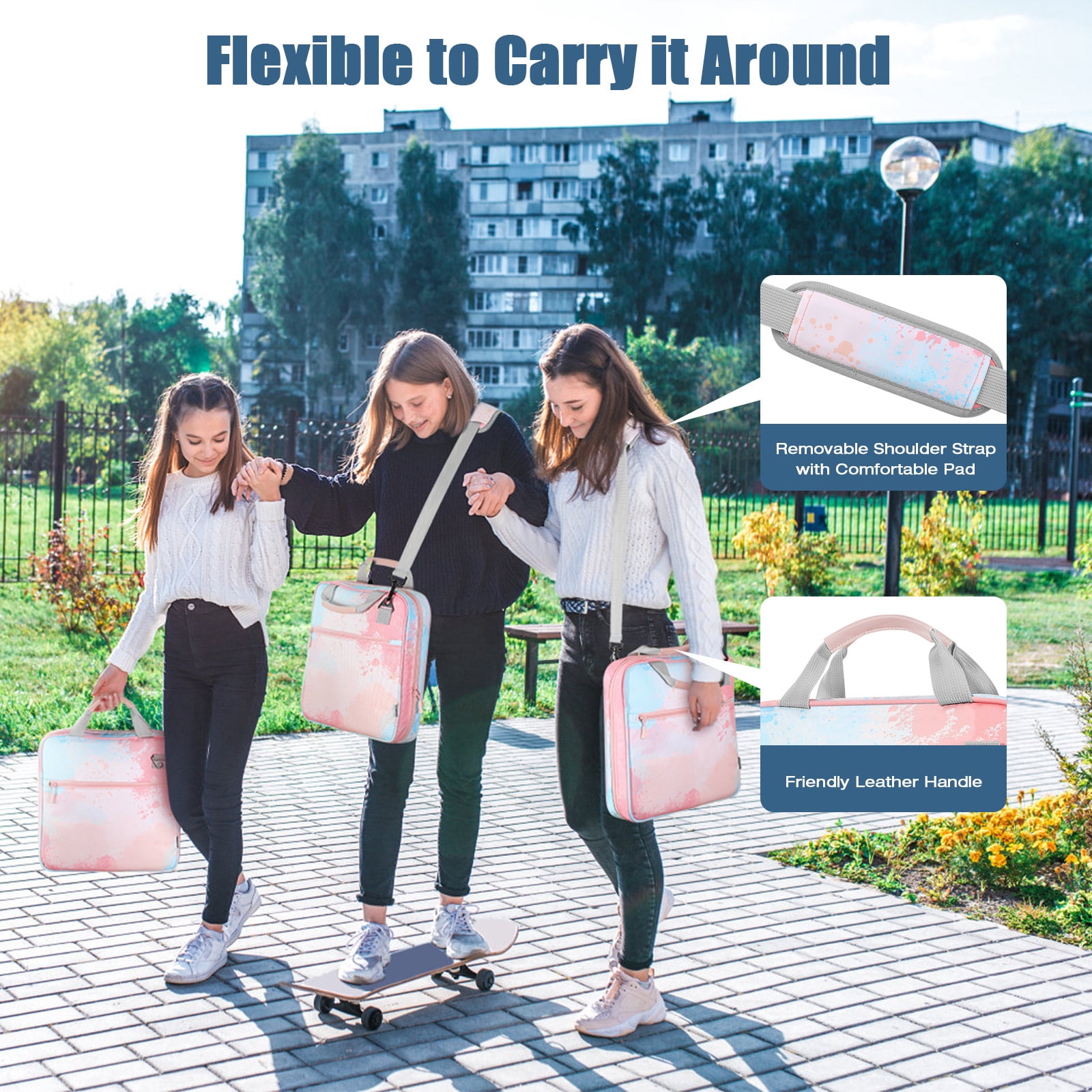 MoKo Zipper Binder, 2 in 3 Ring Binder with Zipper, 500 Sheet Capacity Binder with Shoulder Strap Handle for Middle School Supplies, Orange Pink