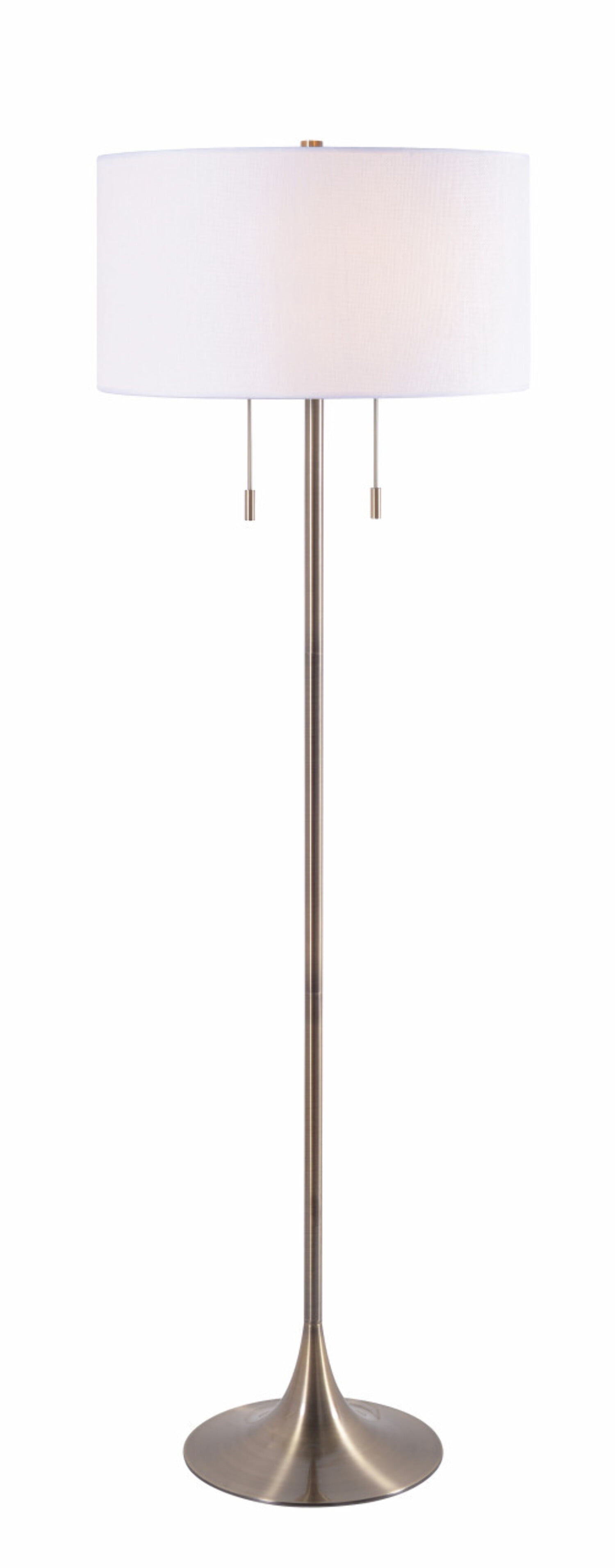 Kenroy Home Stowe 61'' Floor Lamp with White Fabric Drum Shade Transitional Floor Light Fixture for Living Room, Bedroom or Office, Antique Brass