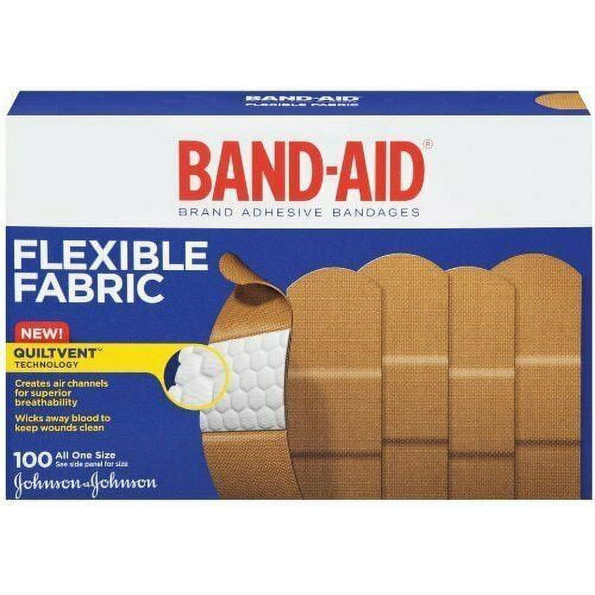 Band-Aid Adhesive Bandages, Flexible Fabric, All One Size 1" X 3" , 100 Count Pack of 2
