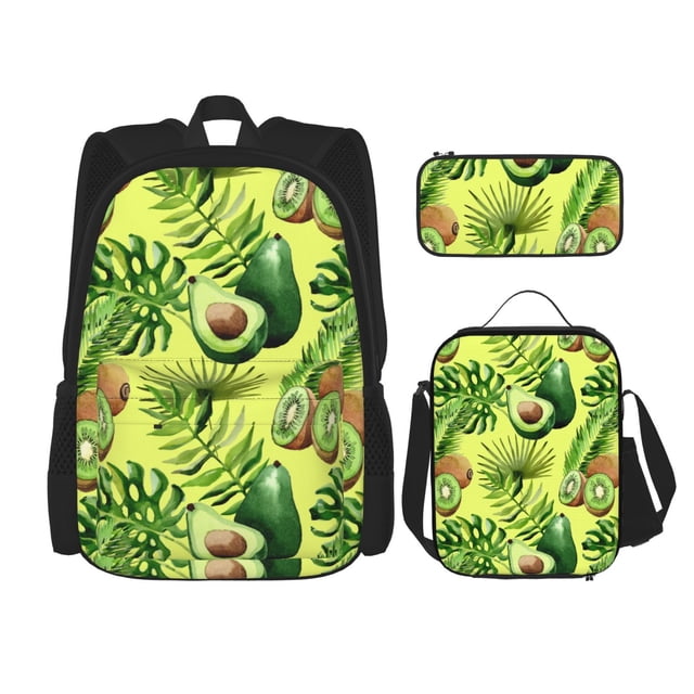 Balery Kiwi and Avocado Mochila escolar 3 en 1 para niños: mochila resistente con lonchera térmica y estuche para lápices. Mochila escolar para niños y niñas.
