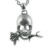 Controse Women's Antiique Silver-Toned Stainless Steel Memento Mori - Skull with Rose Necklace 18" plus 2" extender