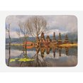 thumbnail image 1 of Balinese Bath Mat, Forest Trees Temple Cloudy Sky Reflection on Tamblingan Lake Bali Landscape Print, Non-Slip Plush Mat Bathroom Kitchen Laundry Room Decor, 29.5 X 17.5 Inches, Brown Grey, Ambesonne, 1 of 2