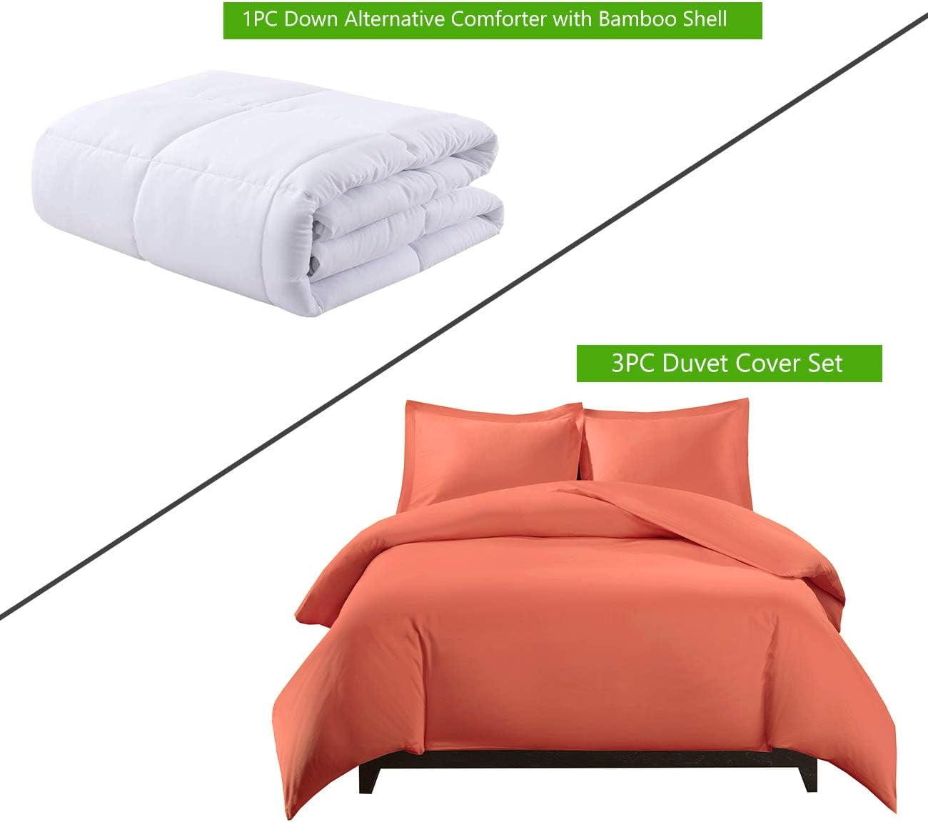 Sheetsnthings Viscose from Bamboo Duvet Bedding Set-Medium Weight Down Alternative Comforter (Duvet Insert with Duvet Cover and 2-Shams) Full/Queen, Solid Coral