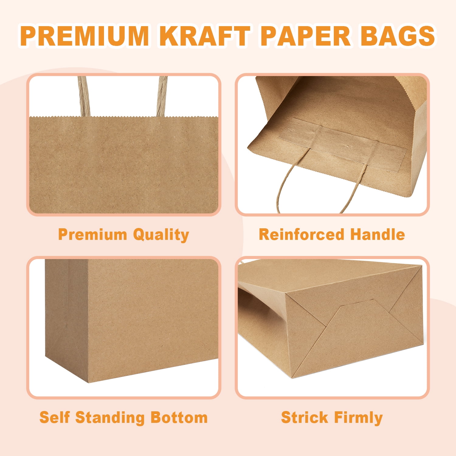 BagDream 50Pcs Brown Paper Gift Bags, 5.25x3x8inch Small Paper Bags with Handles Bulk for Shopping , Wedding, Father's Day, Merchandise and Business Party
