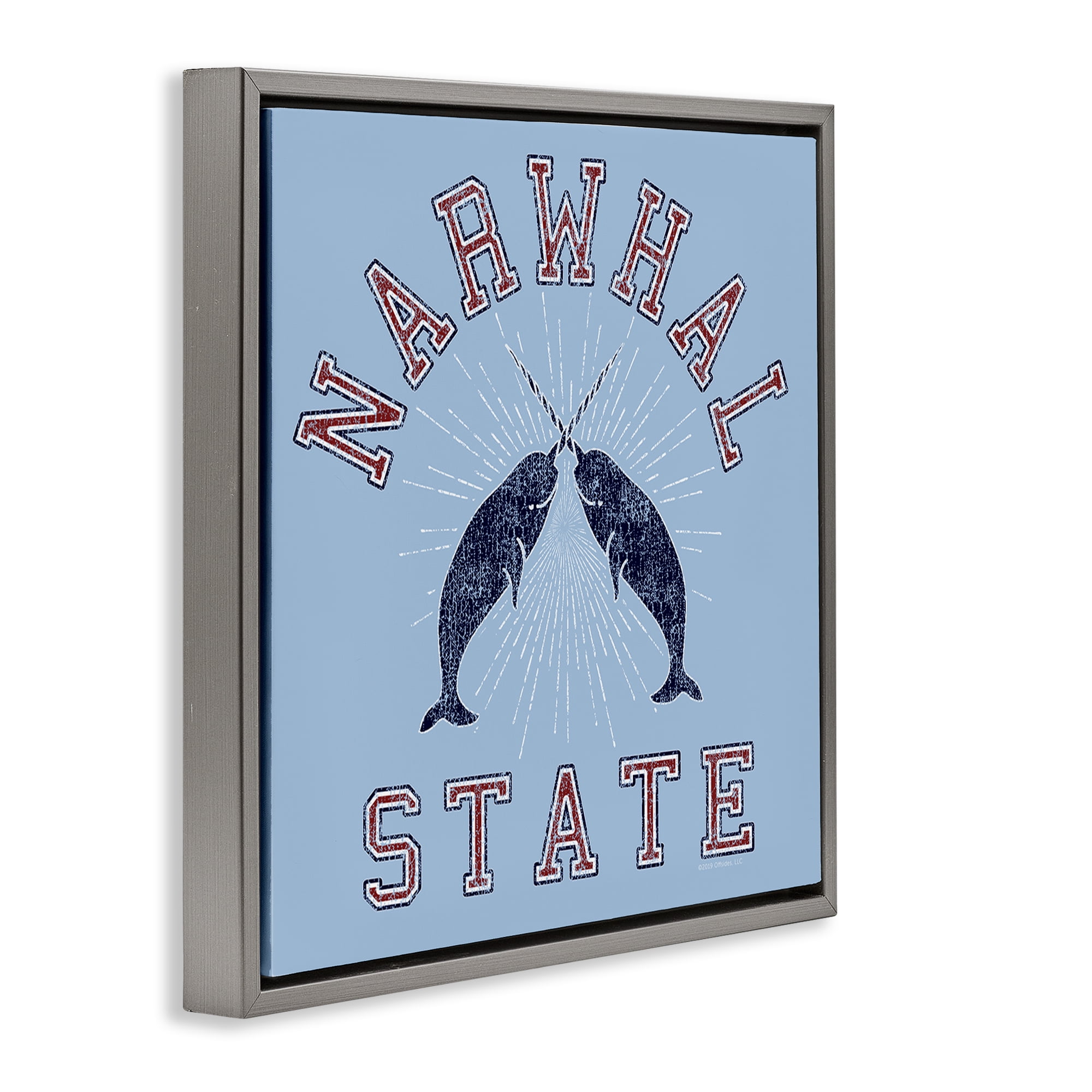 Stupell Industries Vintage Narwhal State Animals Painting Gray Floater Framed Canvas Art Print Wall Art, 25 x 25