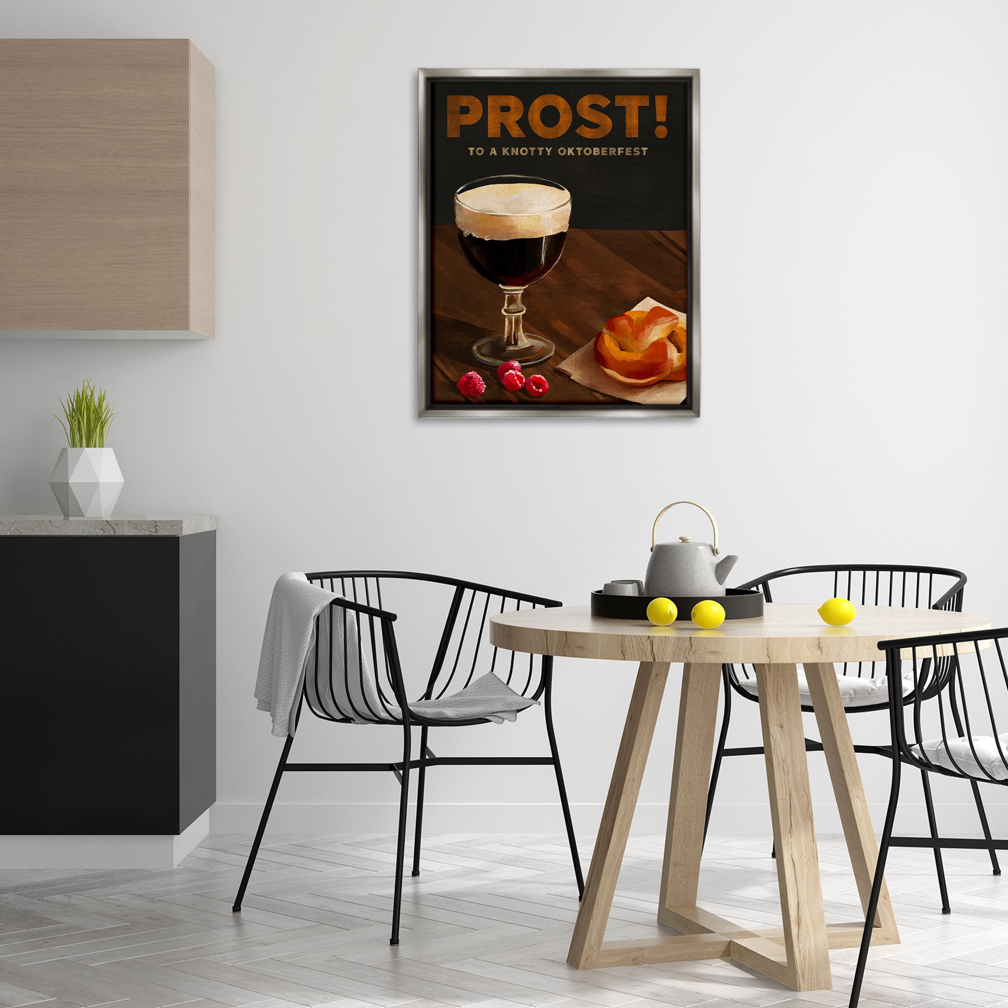 Stupell Industries Prost Beer & Pretzel Food & Beverage Painting Gray Floater Framed Canvas Art Print Wall Art, 25 x 31