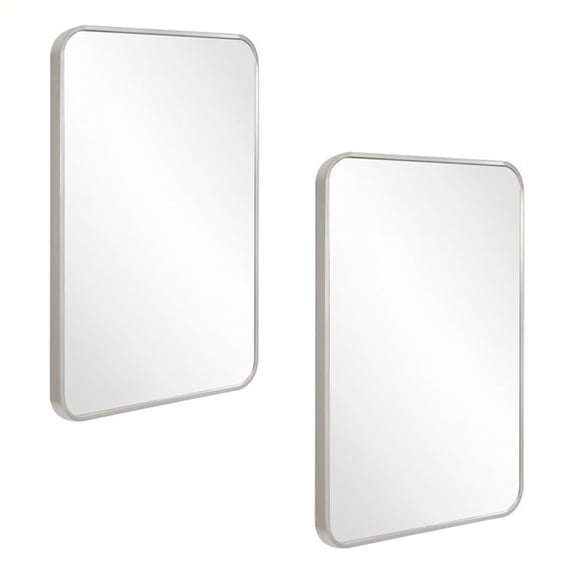 Design House Isla Rounded Corner Wall Mirror with Silver Frame, 30-inch by 20-inch, 2-Pack