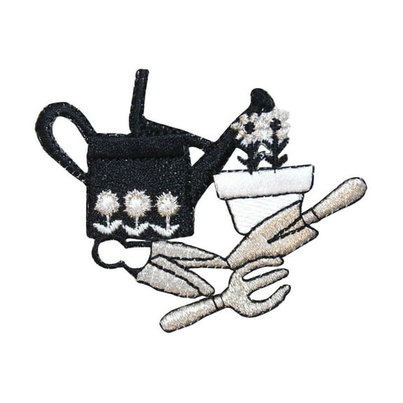 ID 7102 Black Gardening Equipment Patch Flower Tool Embroidered Iron On Applique