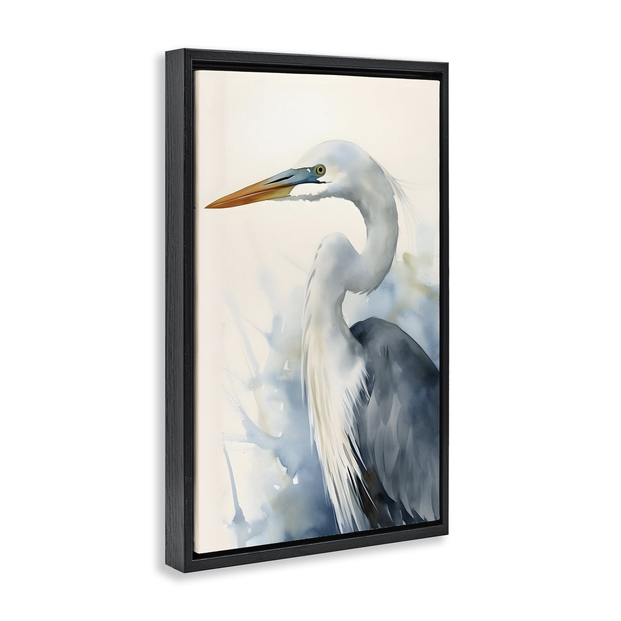 Stupell Industries Quiet Heron View Animals & Insects Painting Black Floater Framed Canvas Art Print Wall Art, 21 x 31
