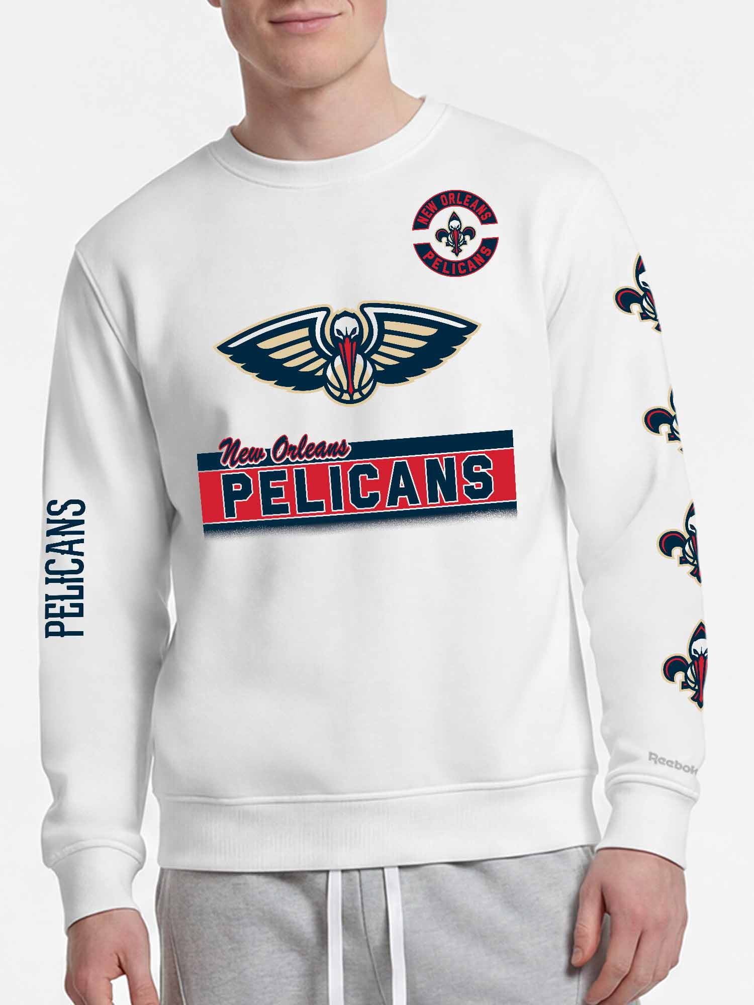 New Orleans Pelicans Reebok Mens White Crew Sweatshirt