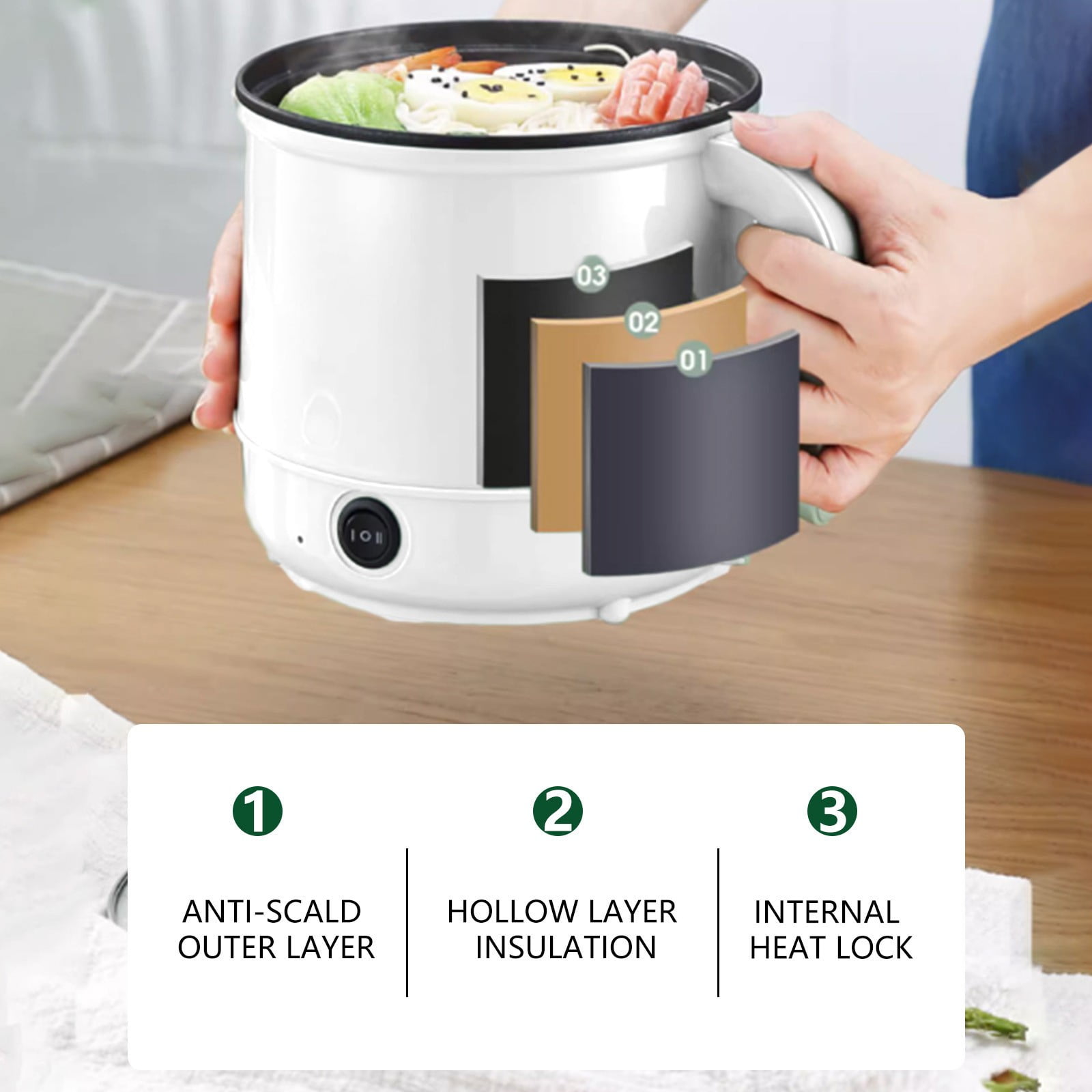 LEHOZIHEQ Hot Pot Electric With Steamer, Rapid Ramen Cooker, 1.7L Non-Stick Rapid Noodle Cooker, for Pasta, Noodles, Egg, Soup