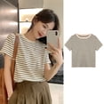 thumbnail image 6 of New Casual Crew-neck Retro Slim Women's Striped Shirts Short-sleeved T-shirt Thin Blouse M, 6 of 6