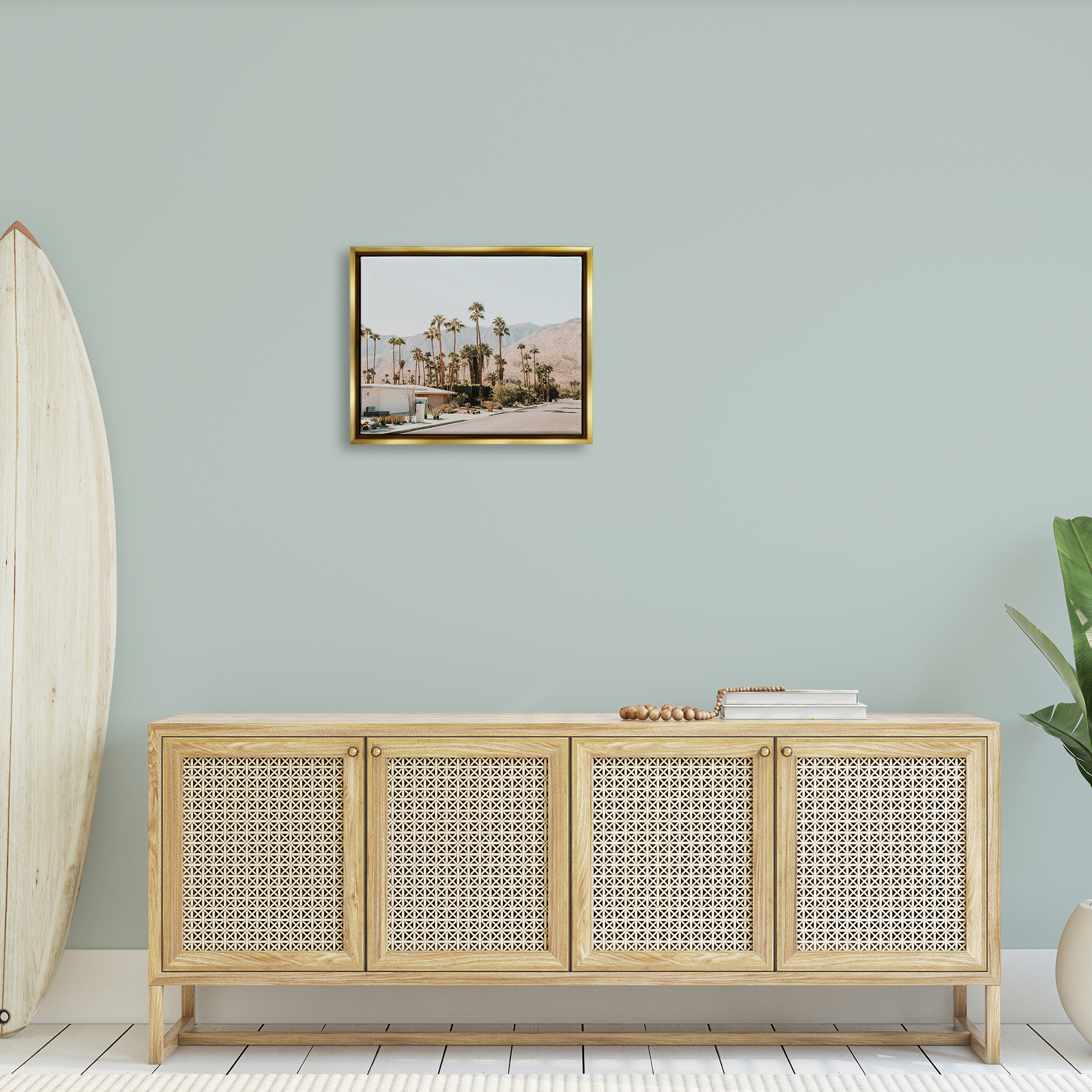 Stupell Summer Villa Town Palm Trees Landscape Photography Gold Floater Framed Art Print Wall Art