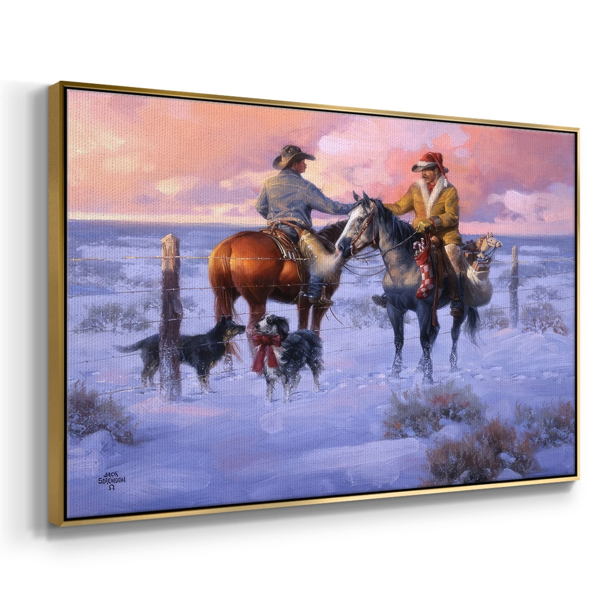 Sharin' Christmas with the Neighbors - Framed Gallery Wrapped Holiday Canvas - 17 x 25 - Gold Frame
