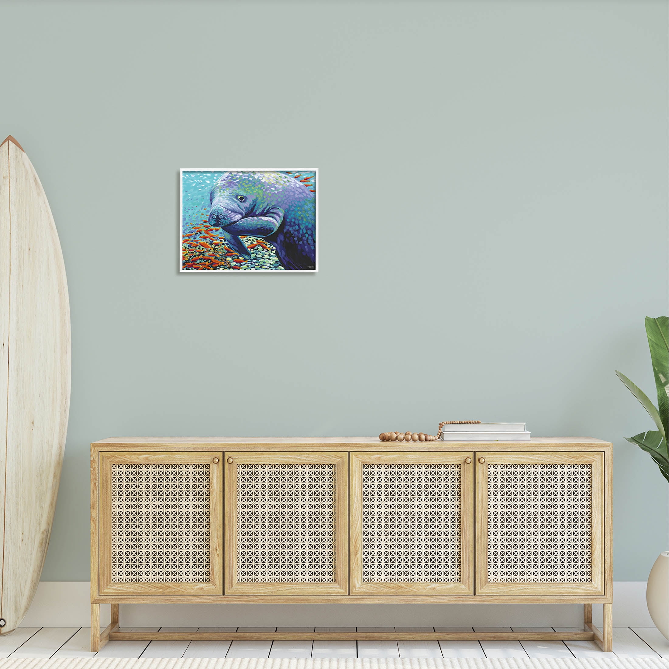 Stupell Industries Underwater Manatee Impressionist Painting White Framed Art Print Wall Art, Design by Carolee Vitaletti