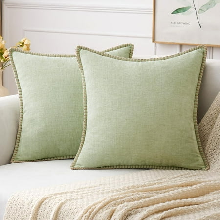 

MIULEE Pack of 2 Couch Throw Pillow Covers 16x16 Inch Light Green Farmhouse Decorative Pillow Covers with Stitched Edge Soft Chenille Solid Dyed Spring Pillow Covers for Sofa Bed Living Room