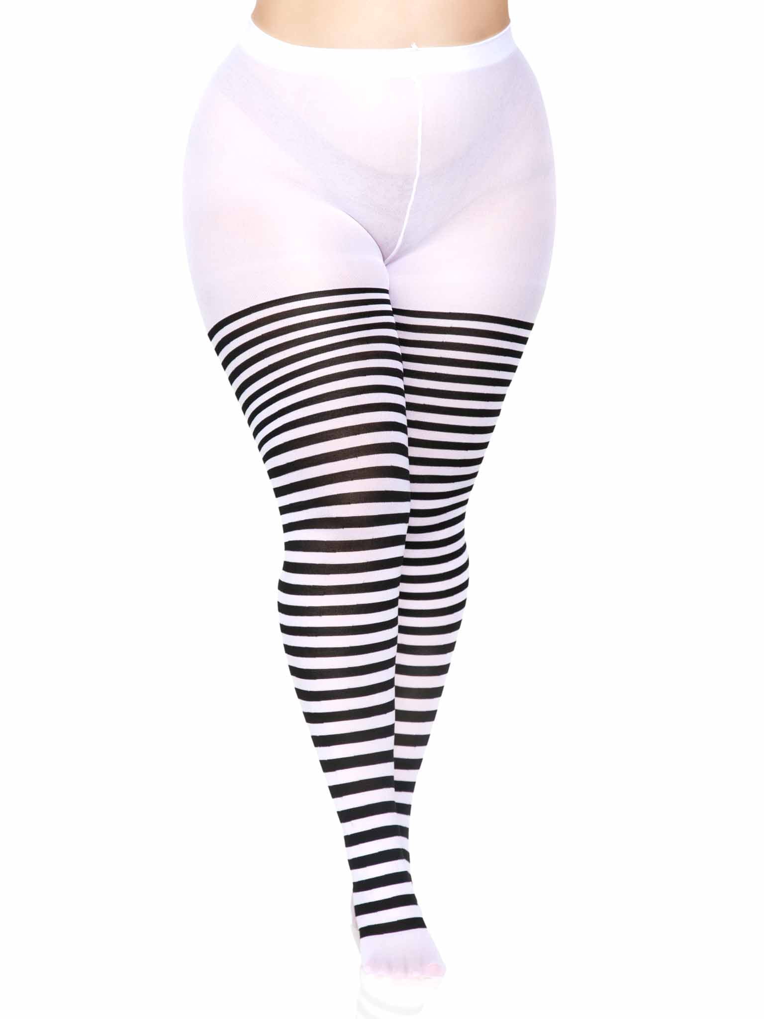 Black and white striped tights plus size discount