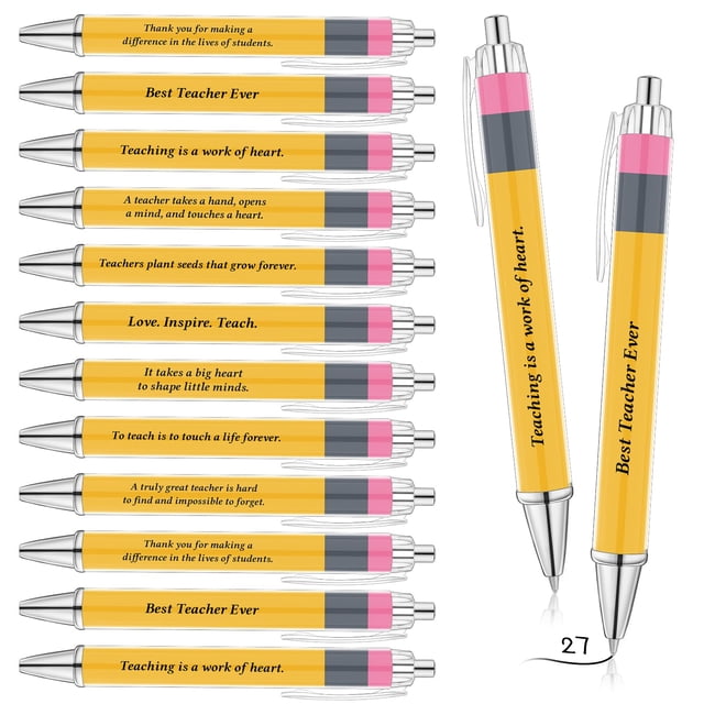 Bolígrafos retráctiles amarillos Sinload de 13,7 cm, 54 unidades, Teacher Appreciation