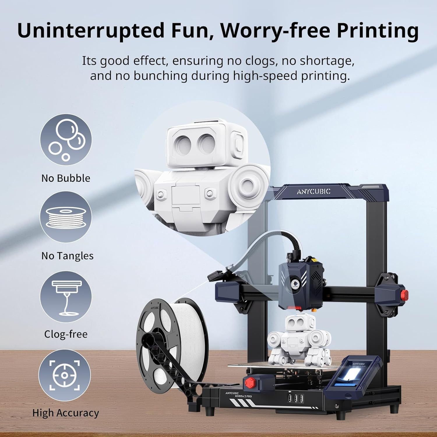 High Speed 3D Printer Filament Bundle, Rapid PLA Filament 1.75mm with High Print Quality and Dimensional Accuracy, 1KG Reusable Spool, Includes Black, White, Blue, and Red (4KG Total)
