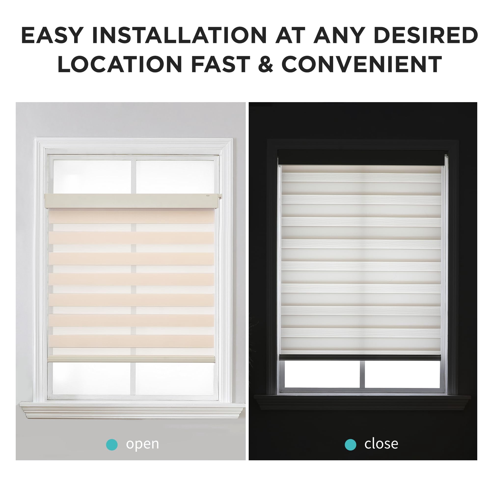 No Drill Zebra Blinds For Windows  Cordless Day & Night Dual Sheer Roller Shades Easy Installation Free-stop Lift System Light Filtering Privacy Home(beige 23" W X 75" H)