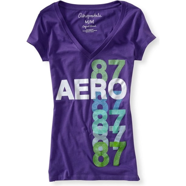 Aeropostale Mujeres Glitter Multi 87'shsirt Graphic Camiseta, Púrpura, X-Large
