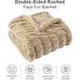 thumbnail image 5 of Beige Faux Fur Throw Blanket, Double Side Reversible Ruched Rabbit Fur Blanket for Couch, Bed, Cozy Soft Warm Mink Blanket, 50x60 Inches, 5 of 18