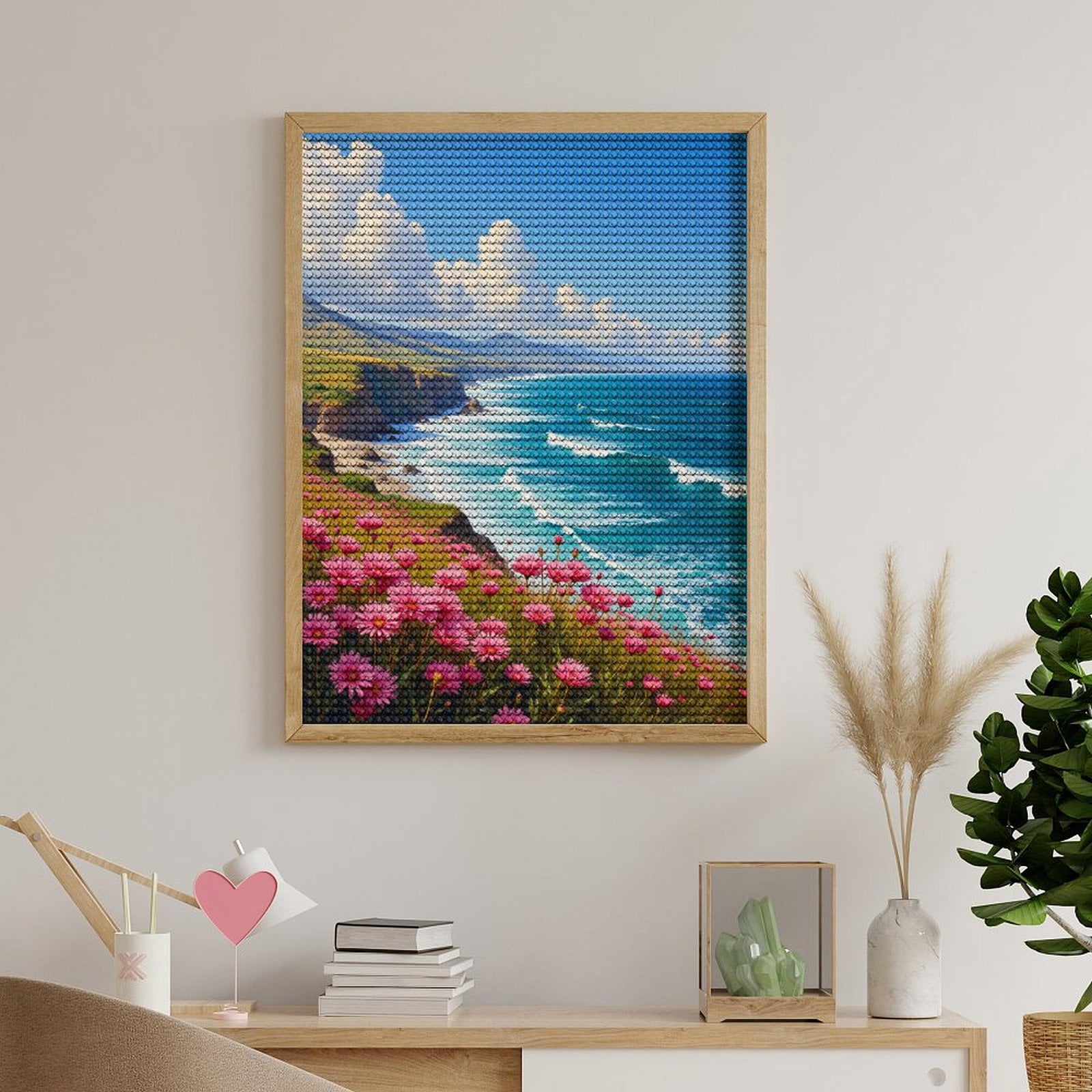 Diamond Art Kits for Adults, Coastal Flower Ocean View Bays 5D Diamond Painting Kits for Adults Beginners, DIY Full Drill Diamond Painting, Gem Art and Crafts 12x16