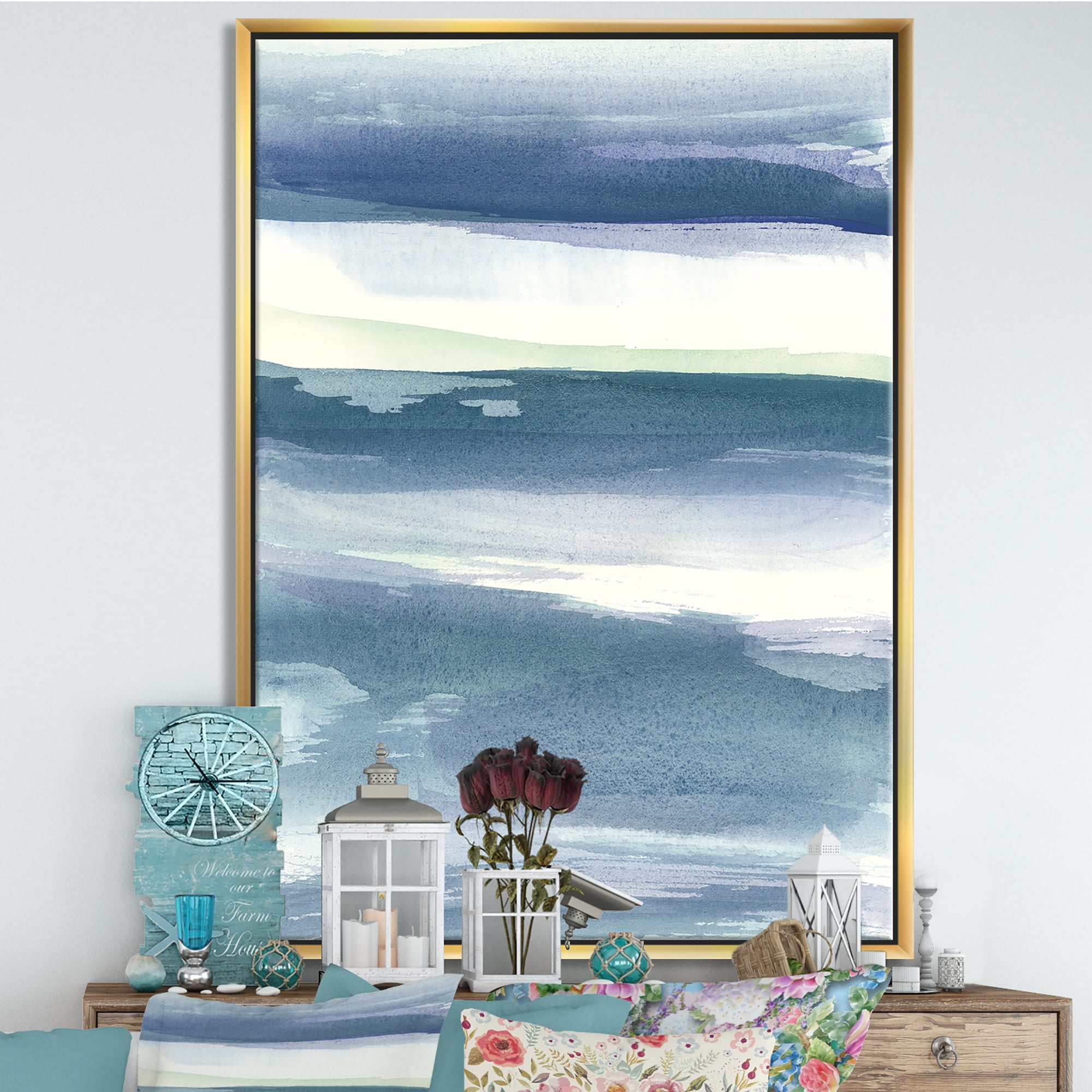 Designart ' Mint Indigo Dawn III ' Farmhouse Framed Canvas