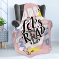 thumbnail image 4 of Book Soft Flannel Fleece Throw Blanket, Calligraphic Lets Read Inspirational Words Printed in Pastel Colors, Cozy Plush for Indoor and Outdoor Use, 50" x 70", Multicolor, by Ambesonne, 4 of 5