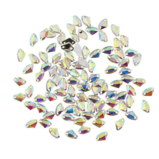 yuksok 100pcs Sew on Crystal AB Rhinestone Flatback Beads Crafts 9x14mm