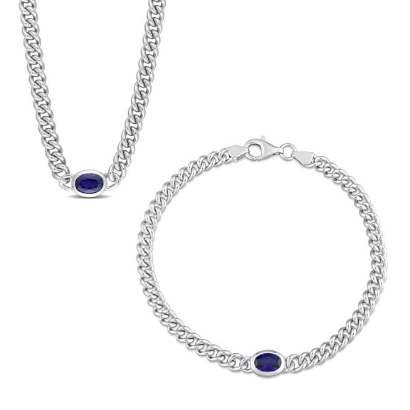 Everly Women's Created Blue Sapphire Sterling Silver Necklace and Bracelet Set - 16 in   7.5 in