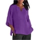 thumbnail image 2 of ICHUANYI Clearance Women's Fashion Summer V Neck Leisure Three-quarter Sleeve Solid Tops(Dark Purple, M) ICHUANYI WER2023080708009, 2 of 5