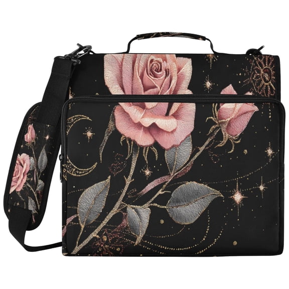 ALAZA Zipper Binder Glitter Roses Star Pattern 2 inch 3 Ring 500 Sheet Capacity Trapper Keeper File Folder Organizer Bag