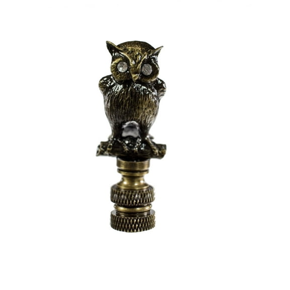 Night Owl Finial Antique Metal with Clear Glass Eyes 2.25"h