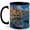 Black, variant on Colorful Harbor 11oz Ceramic Mug, Coastal Village Boat Art