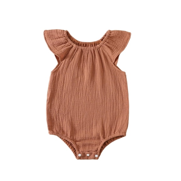 NAISIBABY Romper for Baby Girls, Crewneck Cotton Breathable Ruffles Sleeve Summer Infant Bodysuit Orange 2-3T