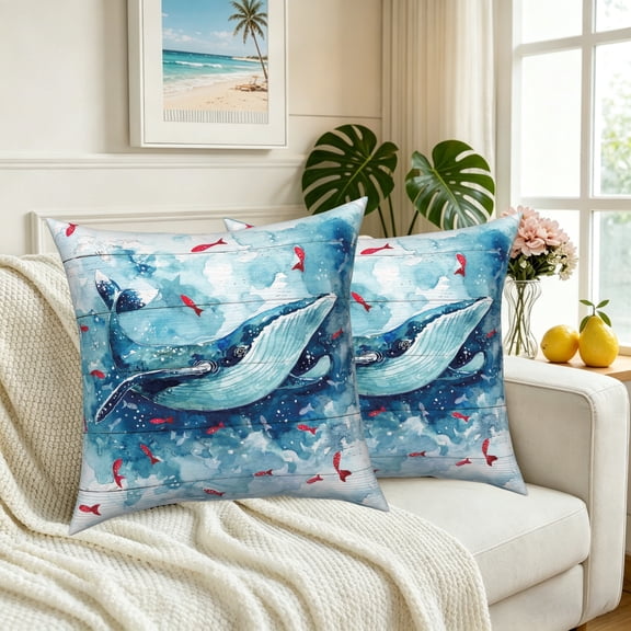 Summer Whale Throw Pillow Covers 18x18 Set of 2 Double-Sided Ocean Soft Decorative Cushion Covers