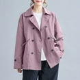 thumbnail image 3 of TKLPEHG Trench Coat Women Cropped Double Breasted Short Jacket Fashion Lapel Windproof Overcoat Fall Outfits (Purple,XL), 3 of 9
