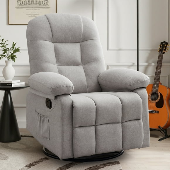 Korser Manual Swivel Rocker Recliner Chair for Living Room,Small Recliner Sofa for Small Spaces,Linen Fabric,Light Grey