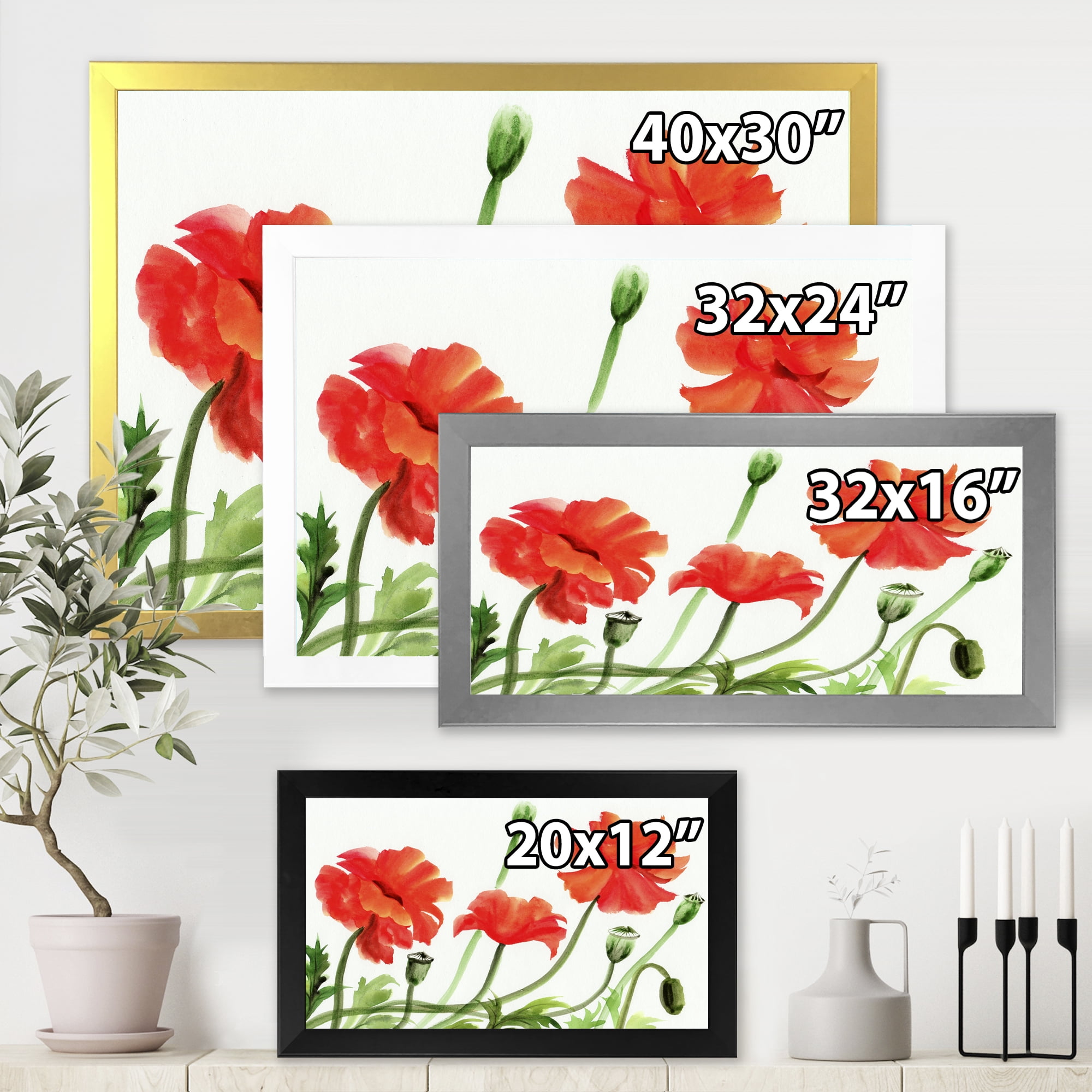 Designart 'Ancient Red Poppies III' Traditional Framed Art Print