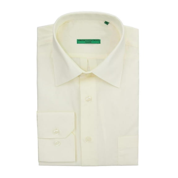 DTI BB Signature Men's Modern Classic Fit 2 Ply Pure Cotton Solid Dress Shirt Vanilla Ice