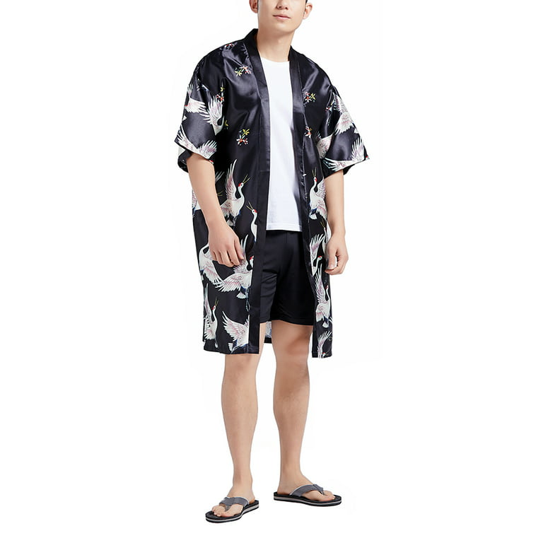 Mens Japanese Kimono Coat Loose Yukata Outwear Long Bathrobe Tops Retro  Casual
